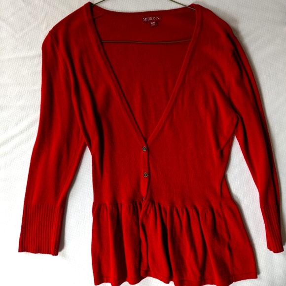 Merona Sweaters - Merona Red Knit Button Up Sweater with Ruffle Trim Size M